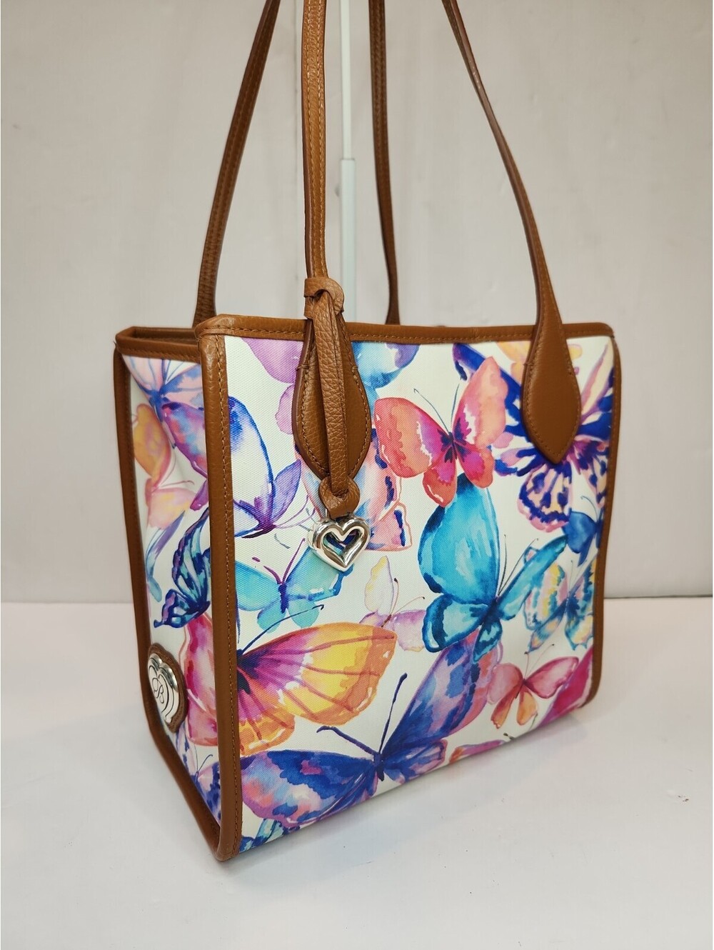 Brighton Butterfly Sky Shopper Coated Canvas Leather Trim Tote Bag Purse